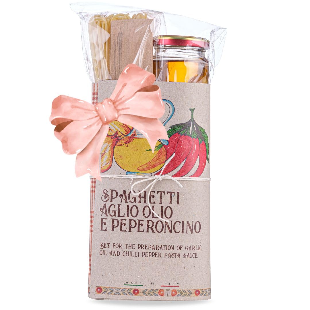 Artigiani dei Sapori Spaghetti Pasta Gift Set with Garlic, Oil & Chili Pepper Sauce, Authentic Italian Gourmet Gift, 15.5 oz