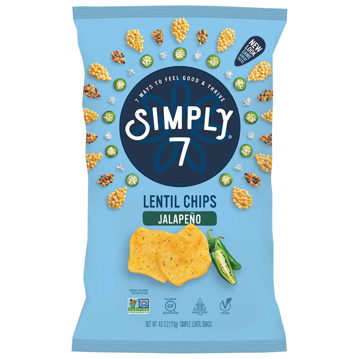 Simply7, Gluten-Free Lentil Chips, Jalapeño, 4 Oz, One Bag
