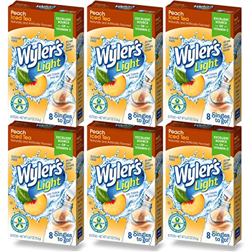 Wyler's Light Singles To Go (6 Pack), Peach Iced Tea Water Drink Mix, 48 Total Powder Drink Mix Packets