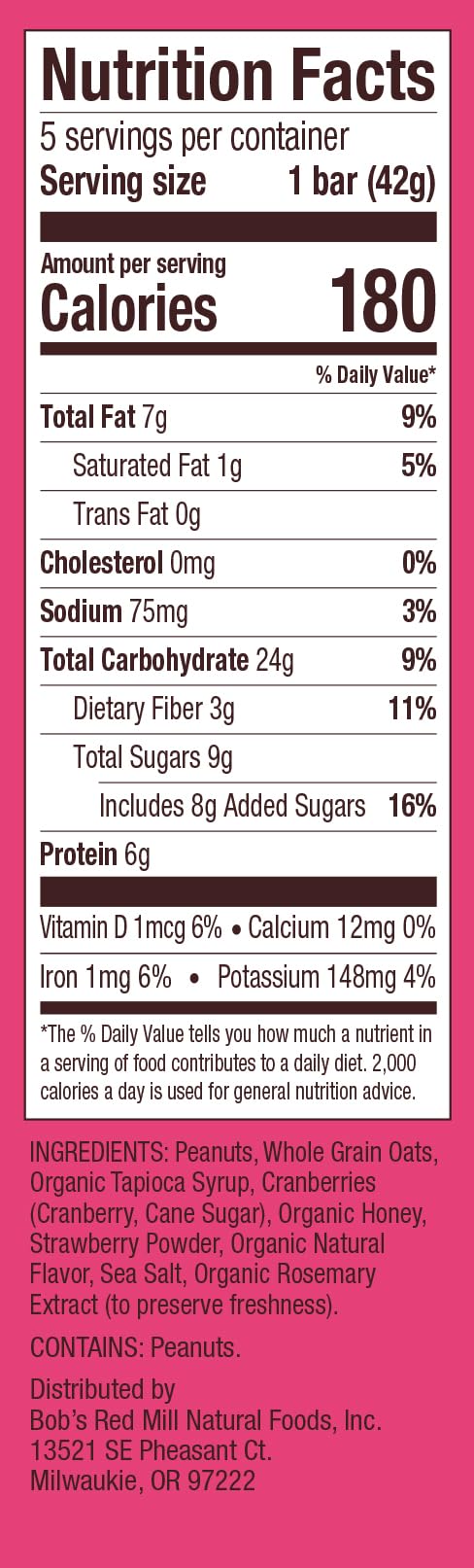 Bob's Red Mill Peanut Butter Jelly & Oats Snack Bar - 5 Bars (Pack of 1) - Gluten Free, Non-GMO, Whole Grain