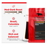 Equator Coffees, Equator Blend Decaf Ground Coffee, Medium Dark Roast, Fresh Roasted, Smooth Chocolate Nutmeg Flavor Notes, Sustainable, Decaffeinated