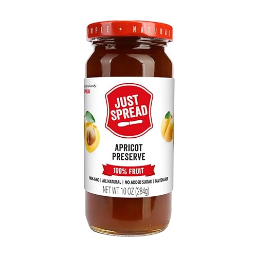 Just Spread 100% Fruit Preserve | Made with Real Fruit Pieces & Only 4 Ingredients | Gluten Free, Vegan, Non GMO, No Added Sugar | 10oz Jar (Apricot)