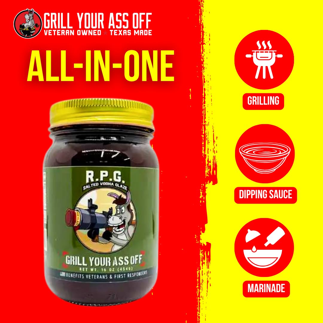 Grill Your As* Off RPG Salted Vodka Rib Glaze - 16oz Sweet & Spicy BBQ Sauce & Glaze for Ribs, Beef, Pork & Chicken - Gourmet Grilling & Marinade