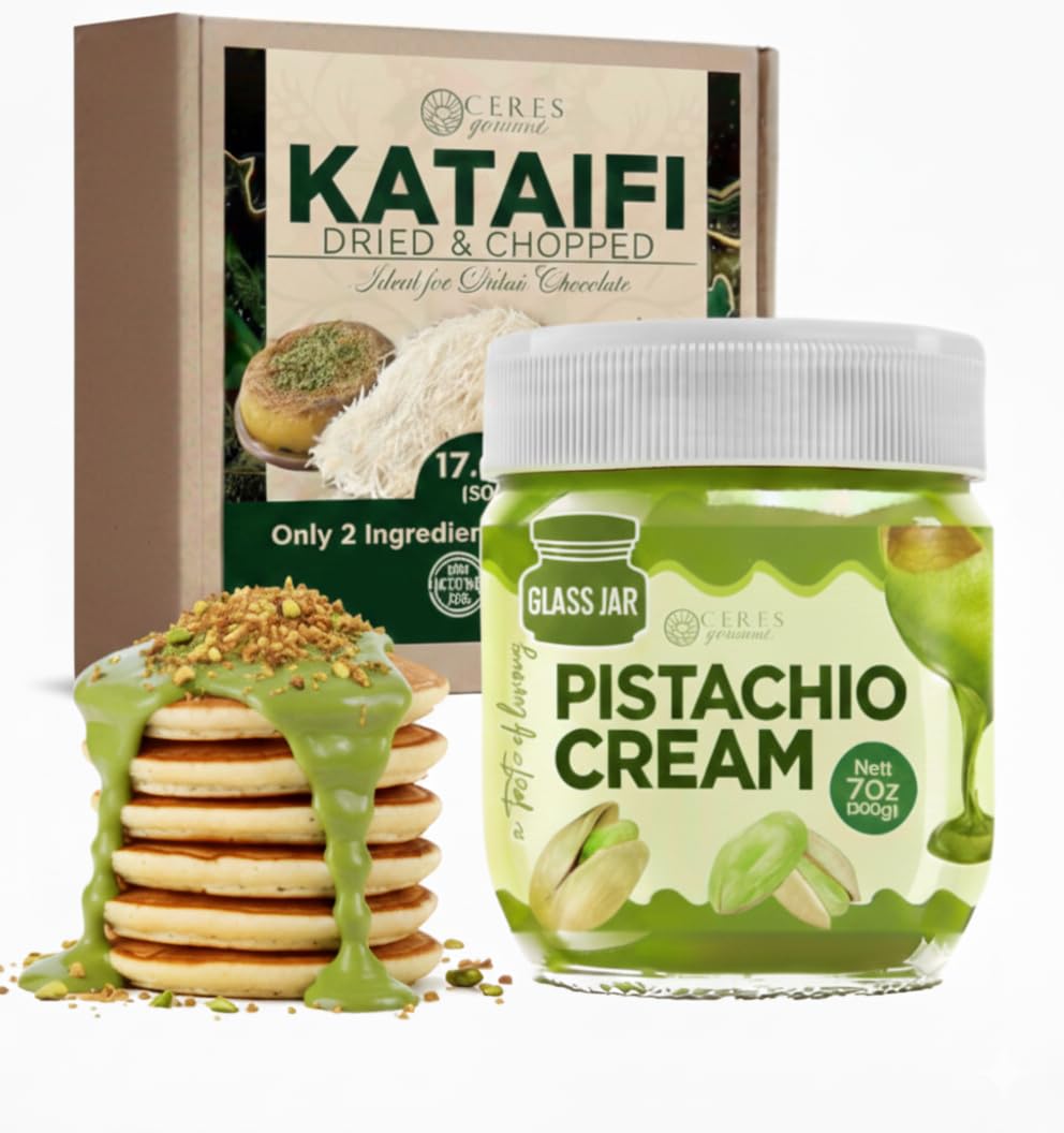 Ceres Gourmet Kataifi Shredded Fillo Dough & Pistachio Butter Spread Bundle for Dubai Chocolate Bar, Authentic Turkish Dried Chopped Kadayif Pastry
