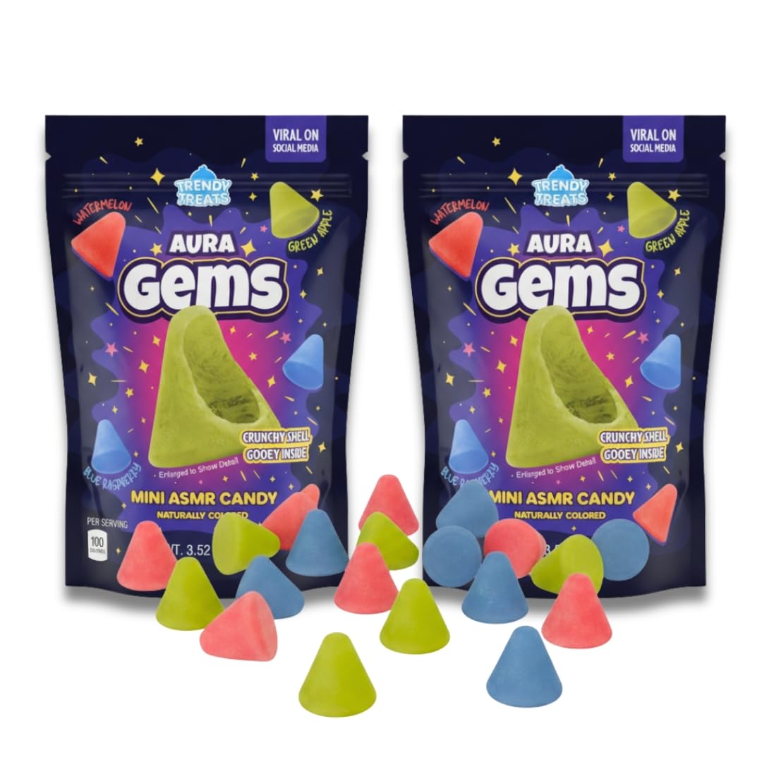 Aura Gems Crystal Candy edible gems 2 Pack - Crunchy Shell Gooey Center ASMR Candy - Viral TikTok Candy - Watermelon, Green Apple & Blue Raspberry