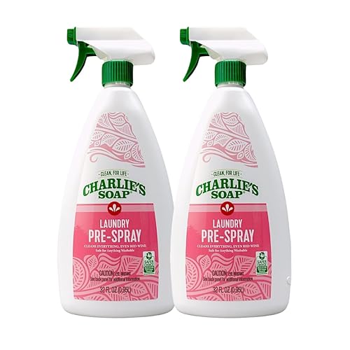 Charlie’s Soap Laundry Pre-Spray with Spray Top 32 Fl. Oz Bottle, Pack of 2, Natural Laundry Pretreat and Stain Remover - Powerful and Eco-Friendly
