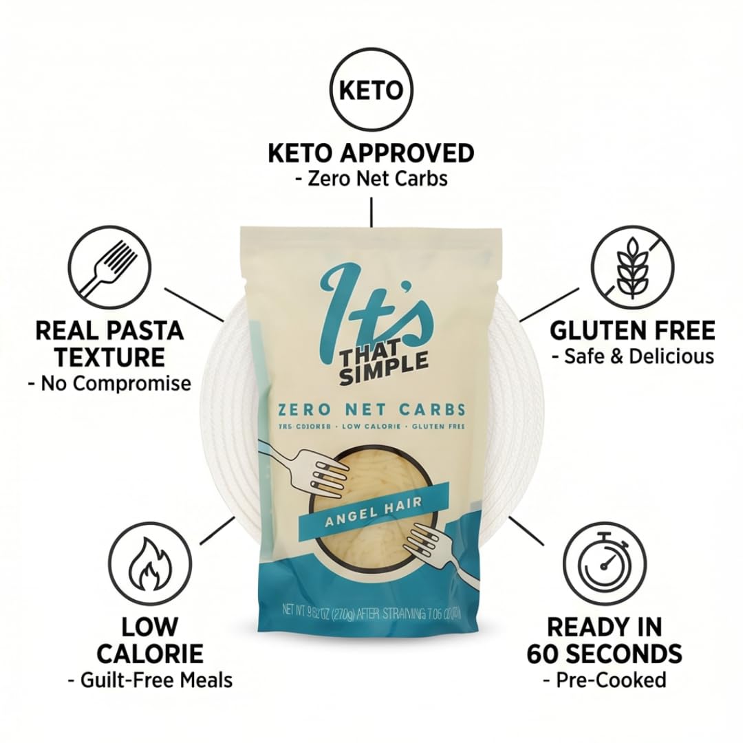 Its That Simple Pasta Angel Hair 9.52 OZ - Angel Hair Pasta Low Carb Pasta Alternative - Spaghetti Noodles Style Low Carb Noodles - Its Skinny Pasta