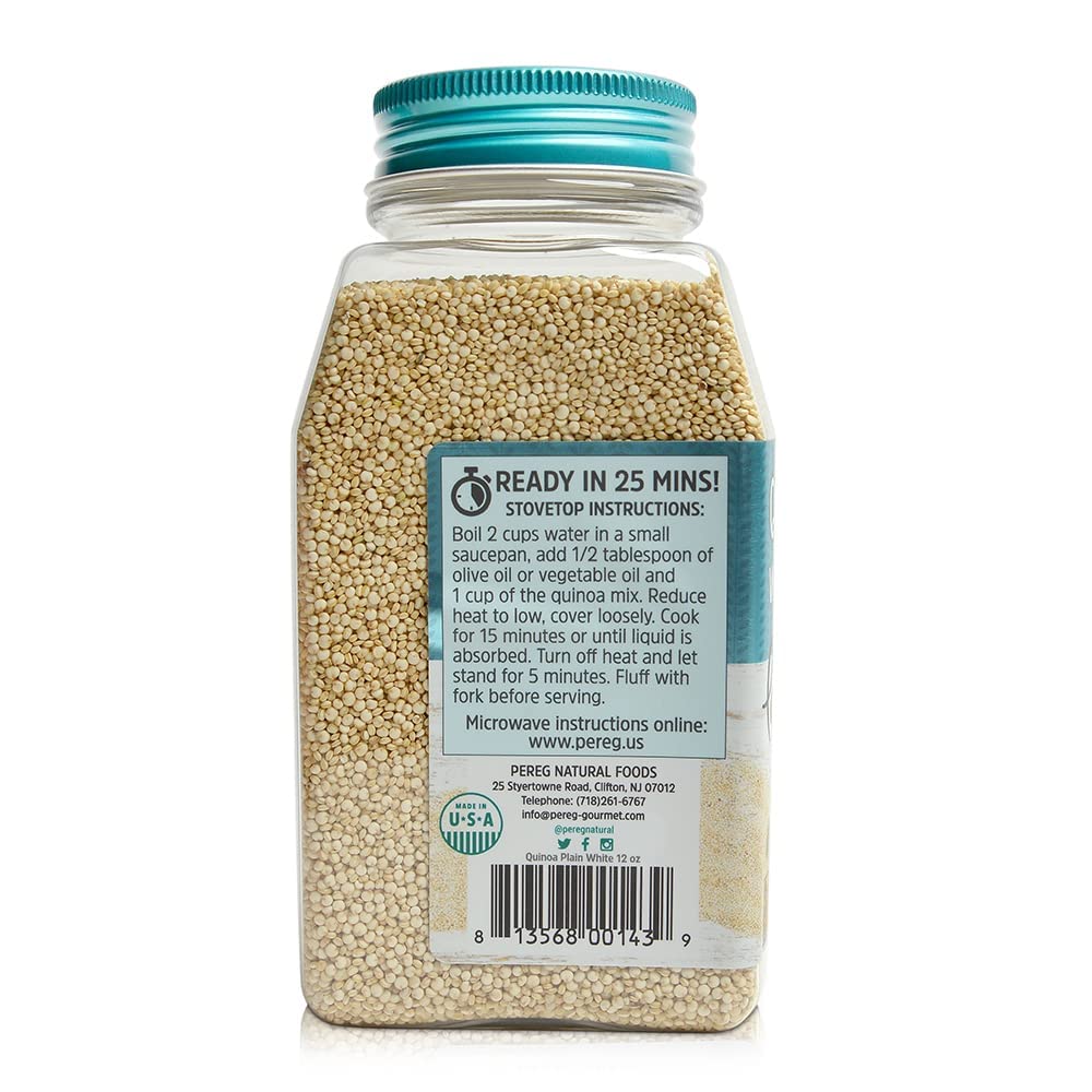 Pereg Whole Grain White Quinoa (12 oz x 6 Pack) Ancient Superfood Pre-Washed Quinoa Grains | Non-GMO, Vegan & Gluten-Free | Rice & Pasta Alternative | Rich in Protein, Fibre & Iron | Plant Protein