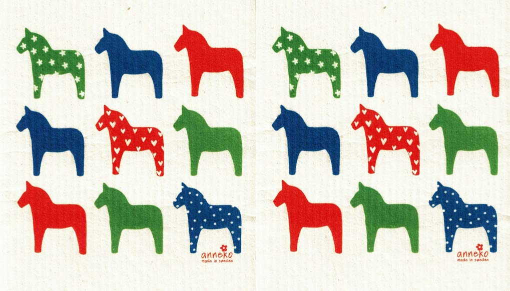Anneko Swedish Dishcloth/Sponge Cloth Designs Made in Sweden Multicolor Dala Horse (2-pk Multicolor Dala Horse)