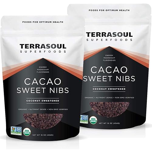 Terrasoul Superfoods Organic Sweet Cacao Nibs, 2 Lbs (2 Pack) - Coconut Sugar Sweetened | Antioxidants | Magnesium