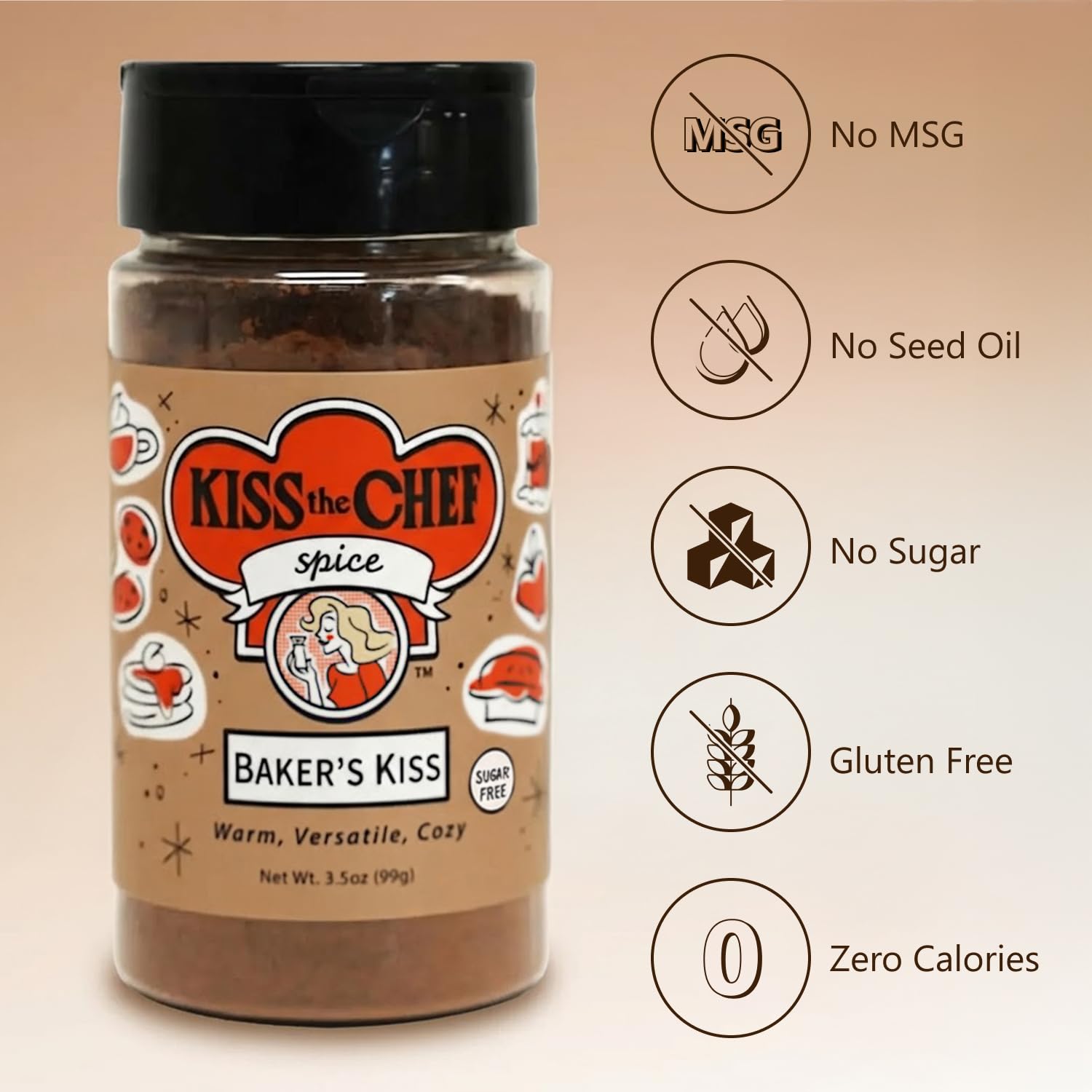 Kiss the Chef Baker's Kiss Cinnamon Cardamom Spice Blend 3.5 oz - Warm Spice for Baking, Iced Coffee, Apple Pie, Cocktails & Ice Cream - All-Season