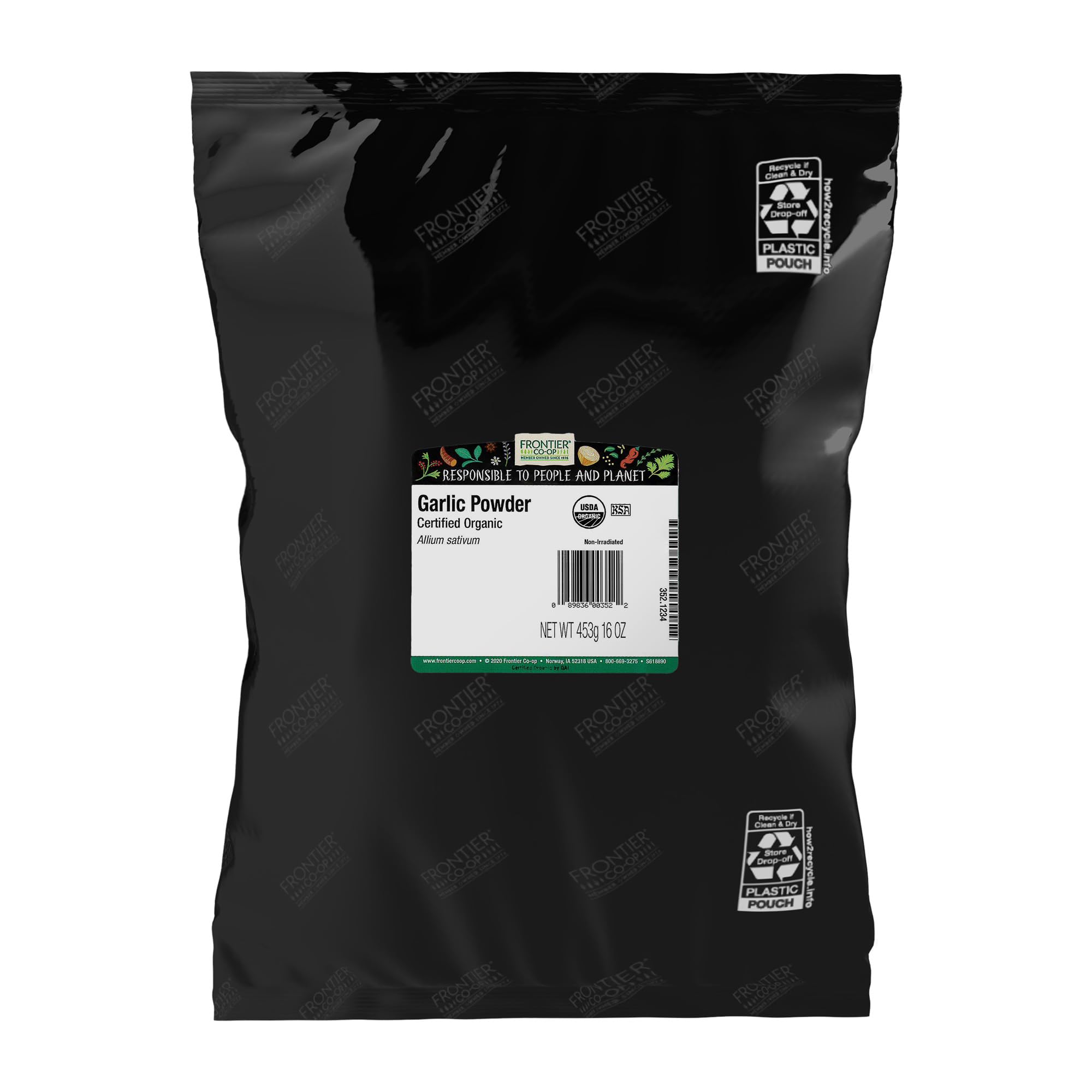 Frontier Co-op Organic Garlic Powder, 1lb Bulk Bag - Natural Ground Powdered Garlic - Non-GMO and Kosher Certified - Add Flavor to Your Savory Dishes
