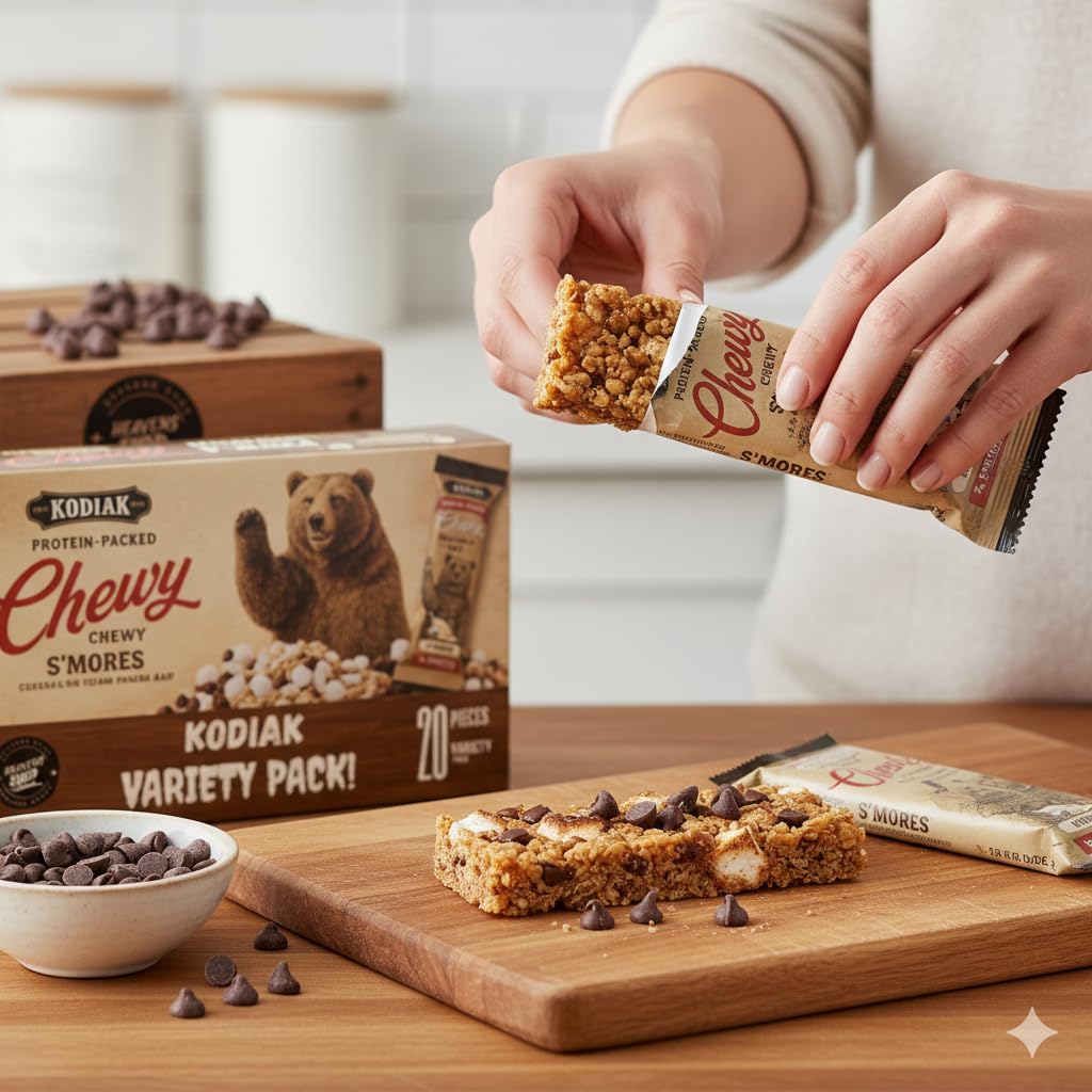 Kodia-k Chewy Granola Bars Variety Pack, 20 Count, Soft Chewy Snack Bars, Made with Whole Grains, Individually Wrapped
