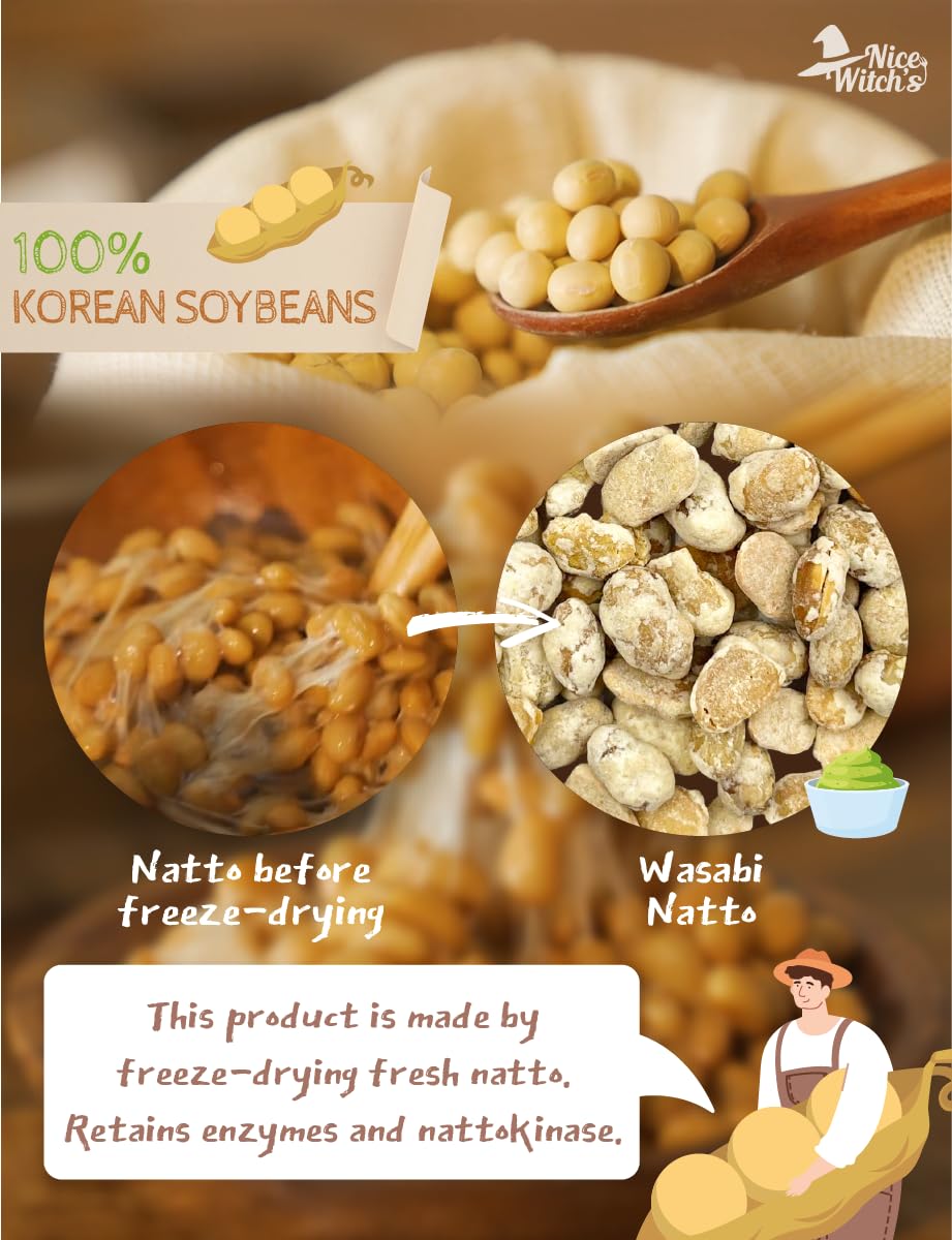 [160g / 5.64oz] Freeze Dried Natto Beans Snack Wasabi Flavor 20g * 8 Packs, Fermented Soybean Snack ???? ?? ??