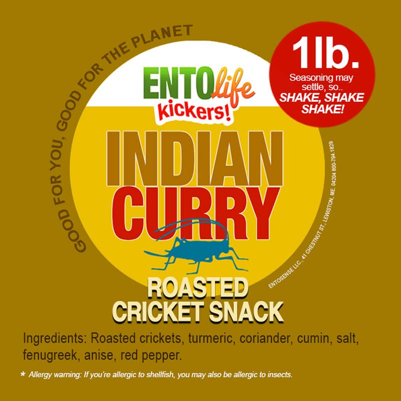 Mini-Kickers - Indian Curry Flavored Edible Cricket Snacks - Pound Size - Crickets you can eat - Raised for human consumption