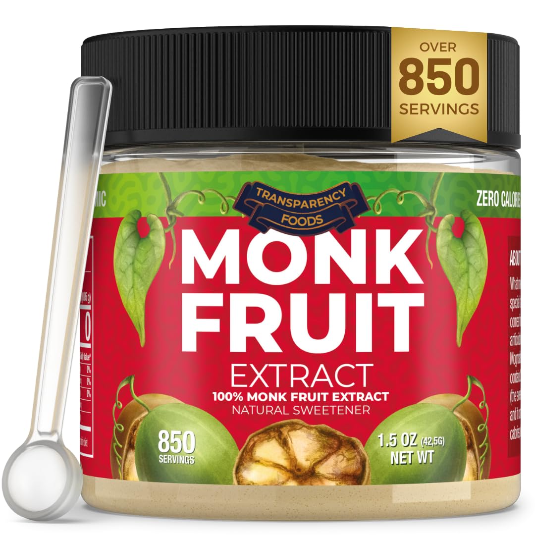 100% Monk Fruit Extract (90X Sweeter Than Sugar) Monk Fruit Sweetener No Erythritol, Sugar Substitute, Zero Calories, Zero Glycemic, Non-GMO, 25%