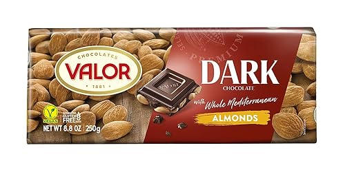Valor. Dark Chocolate with whole Mediterranean Almonds. 250g (8.75oz).