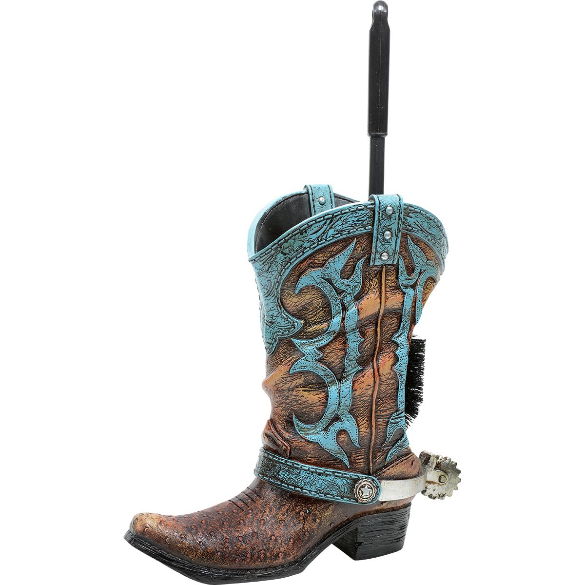 BLACK FOREST DECOR Turquoise Boot Toilet Brush Holder, Polyresin, Includes Plastic Brush, 10 1/2" W x 5 1/4" D x 15 3/4" H