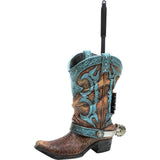 BLACK FOREST DECOR Turquoise Boot Toilet Brush Holder, Polyresin, Includes Plastic Brush, 10 1/2" W x 5 1/4" D x 15 3/4" H