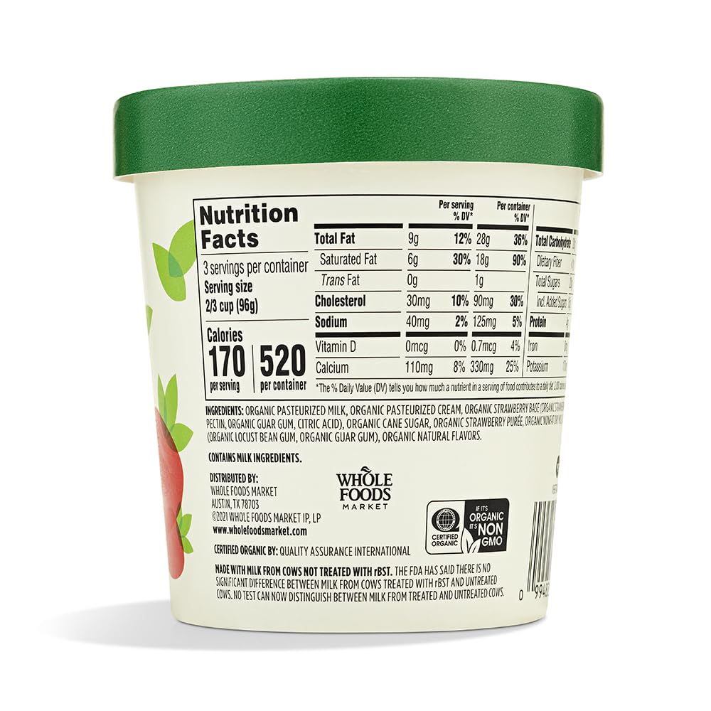 365 by Whole Foods Market, Organic Strawberry Ice Cream, 1 pint