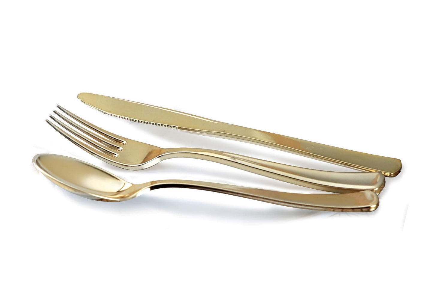 OCCASIONS 300 Pcs Set & 60 Guest Wedding Disposable Plastic Plate & Silverware Combo Set (Ivory & Gold Rim plates, Gold Silverware)