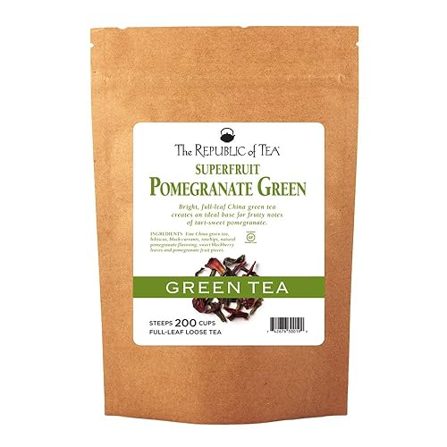 The Republic of Tea Pomegranate Superfruit Full-Leaf Loose Green Tea 1 lb Bulk Bag | Steeps 200 Cups
