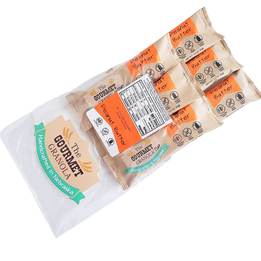 The Gourmet Granola | Peanut Butter Granola Bars | Soft and Chewy | Great On the Go Snack | Dairy & Soy Free | Made in Nebraska USA | 1.2 oz Bar | 6