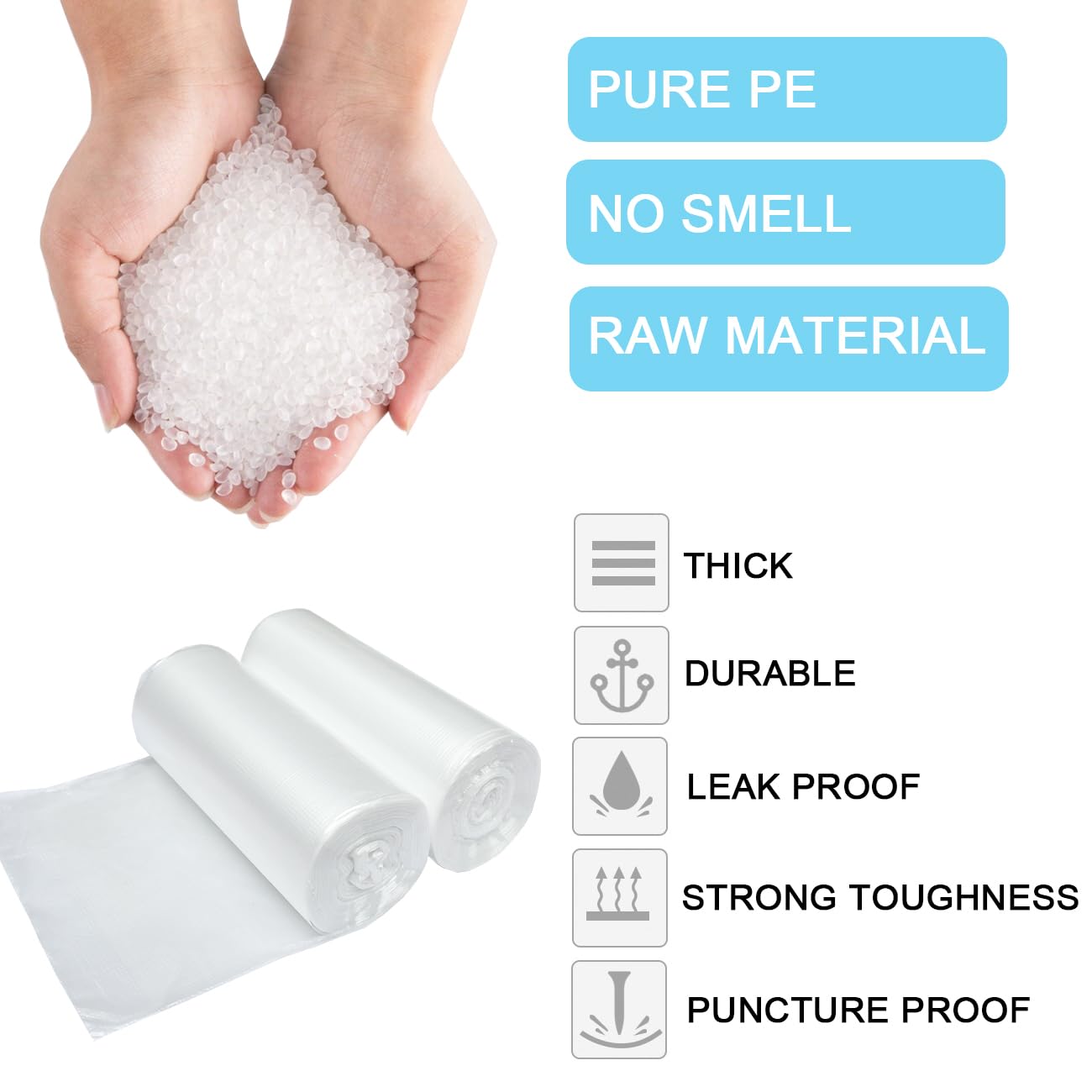 2 Gallon Small Plastic Trash Bags, 7.5 Liters Clear Wastebasket Liners Garbage Bags for Home, Office, Bathroom, 100 Counts