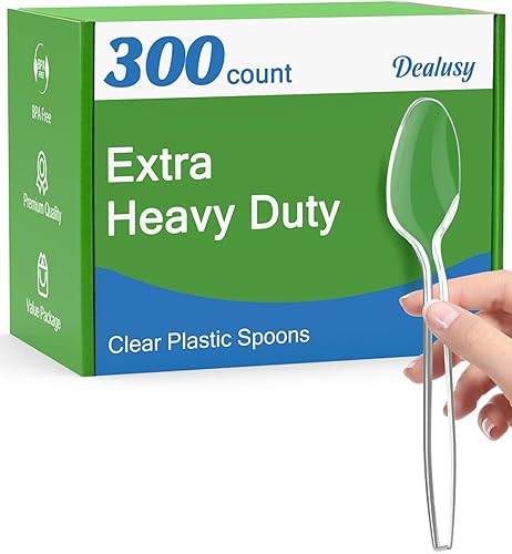 Dealusy 300 Count Clear Plastic Spoons Disposable, BPA-Free, Heat Resistant, Solid and Durable Disposable Spoons Heavy Duty Bulk, Premium Spoons