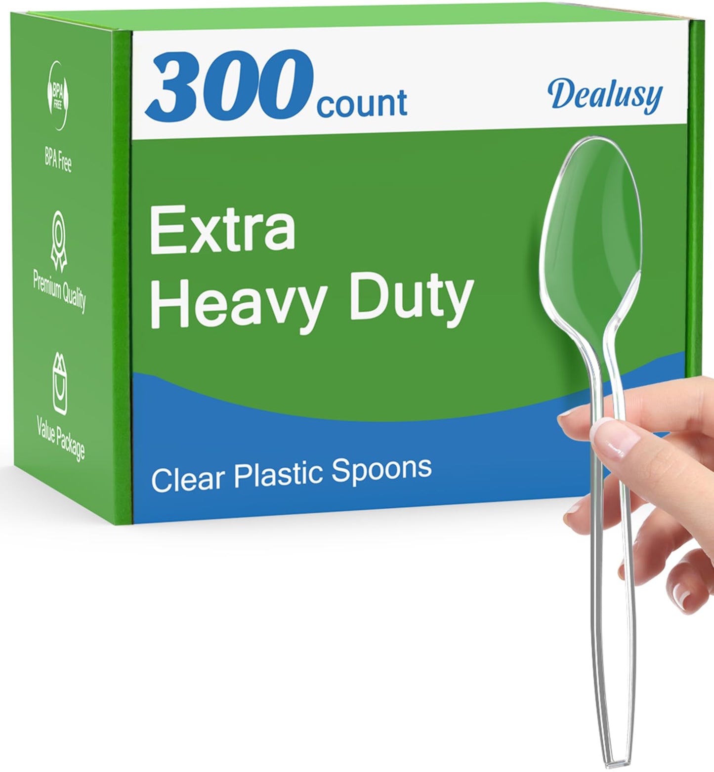 Dealusy 300 Count Clear Plastic Spoons Disposable, BPA-Free, Heat Resistant, Solid and Durable Disposable Spoons Heavy Duty Bulk, Premium Spoons