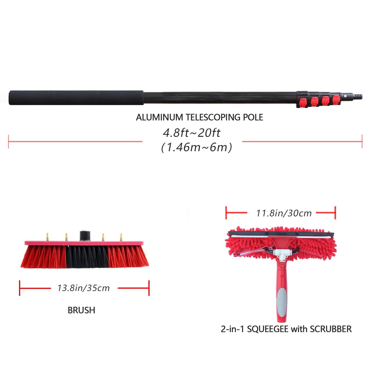 CNHOPOLE 20ft Water Fed Pole Brush with Squeegee Kit Telescoping High Reach Window Cleaning Tool with Soap Dispenser Extension Solar Panel Cleaner