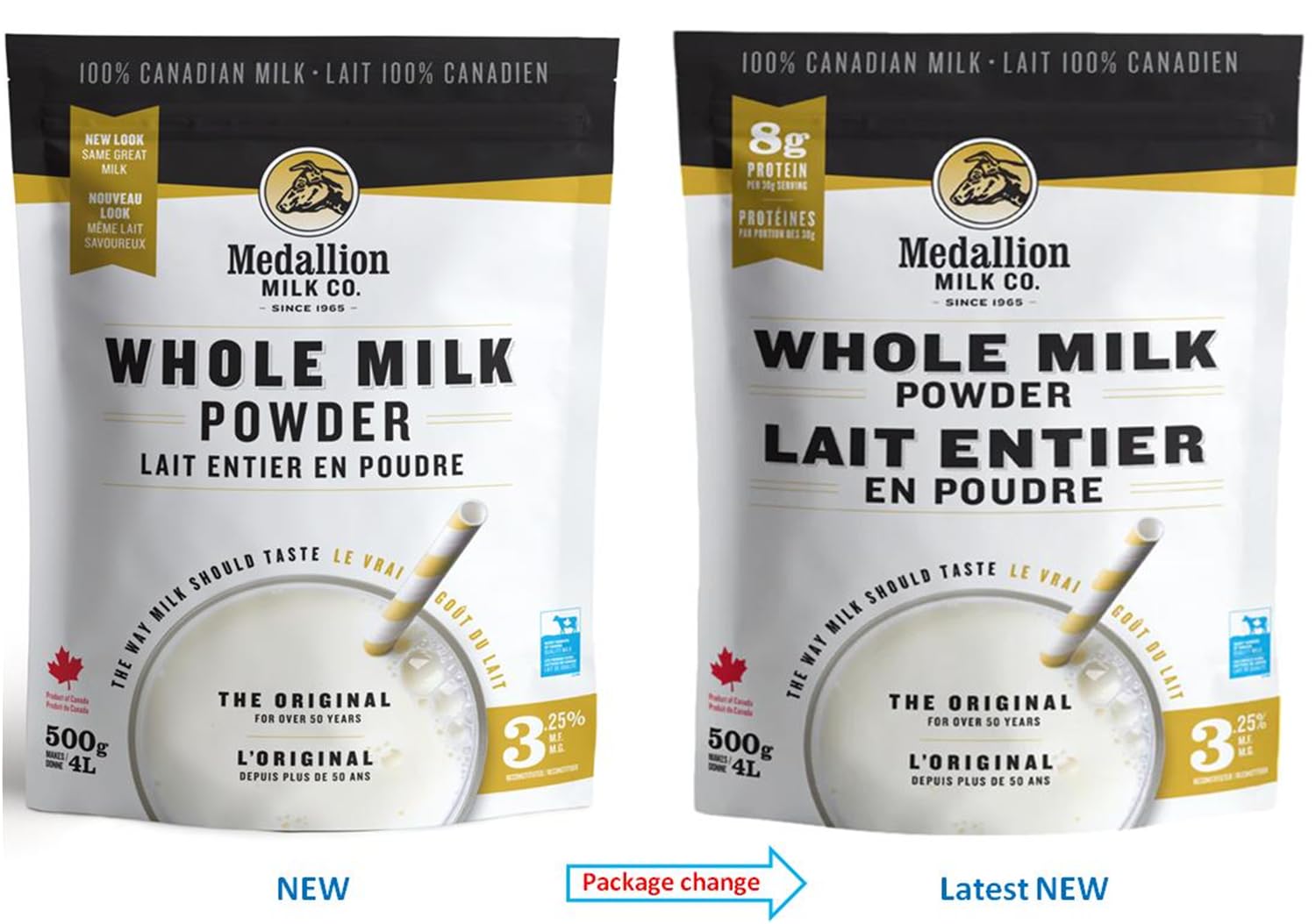 Medallion Brand Whole Milk Powder 500g - Dried Milk from Canada, Free of Antibiotics, No rbST or rBGH