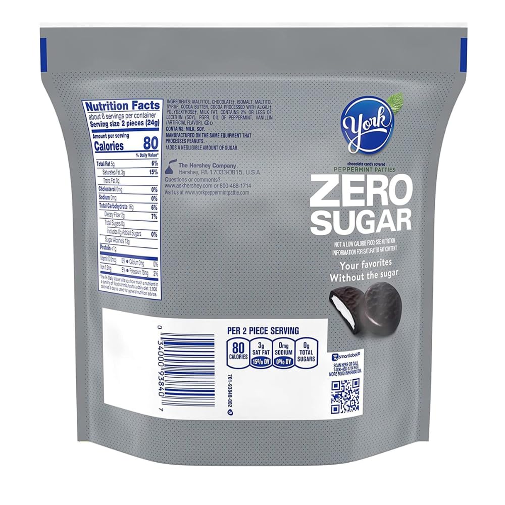 YORK Zero Sugar Chocolate Peppermint Patties Candy, Individually Wrapped, Aspartame Free, 5.1 oz BIGGER BAGS (Pack of 3), by Litezout