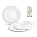 " OCCASIONS " 40 Plates Pack, Extra Heavyweight Vintage Wedding Party Disposable Plastic Plates (11'' Dinner Plate, Chateau in White)
