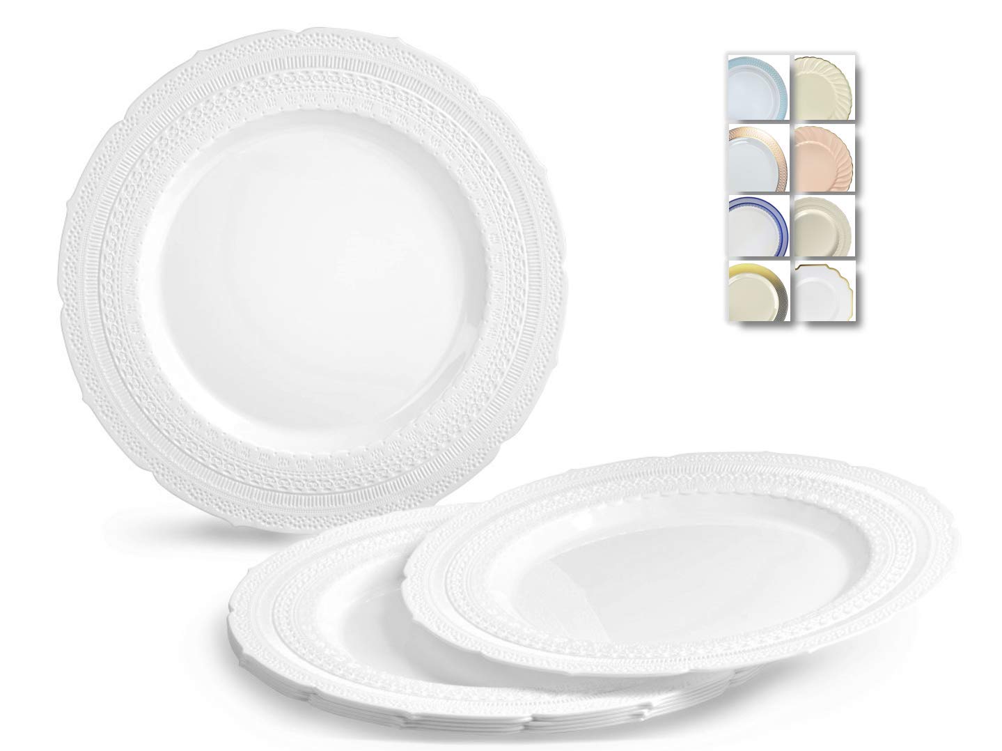 " OCCASIONS " 40 Plates Pack, Extra Heavyweight Vintage Wedding Party Disposable Plastic Plates (11'' Dinner Plate, Chateau in White)