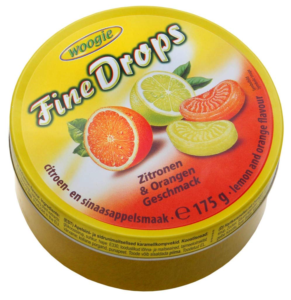 Woogie, German Sanded Lemon and orange Candies 175g Tin (Zitronen- und Orangengeschmack) (3 pcs)