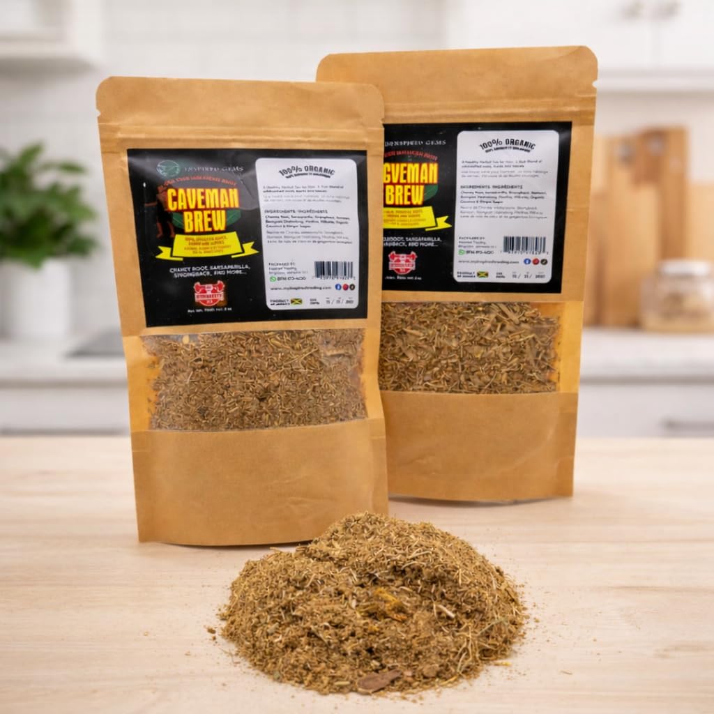 Caveman Brew Jamaican Roots Herbal Tea, 2-Pack - Sarsaparilla, Chaney Root, Medina, Ra-Moon and Other Traditional Jamaican Roots Tonic/Tea