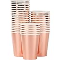 Juvale Rose Gold Foil Paper Cups - Party Supplies for Weddings & Baby Showers - 12 oz Disposable & Compostable Cups - Pack of 36