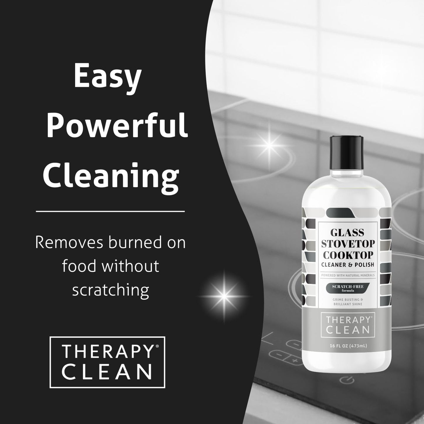 Therapy Glass Cooktop Cleaner Kit - 16oz with Scraper & 3 Non-Scratch Pads - For Electric, Induction, Ceramic & Gas Stove Top - Heavy Duty Flat Top