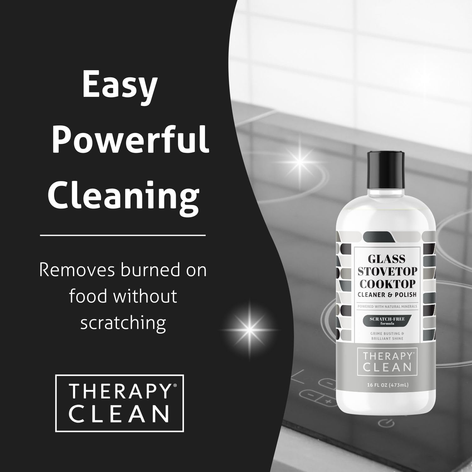 Therapy Glass Cooktop Cleaner Kit - 16oz with Scraper & 3 Non-Scratch Pads - For Electric, Induction, Ceramic & Gas Stove Top - Heavy Duty Flat Top