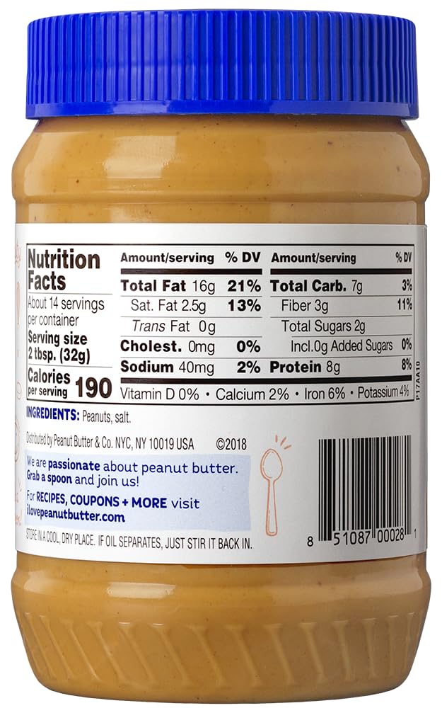 Peanut Butter & Co. Old Fashioned Crunchy Peanut Butter, 8g Protein, Non-GMO Project Verified, No Sugar Added, Gluten Free, Vegan, 16 Ounce (Pack