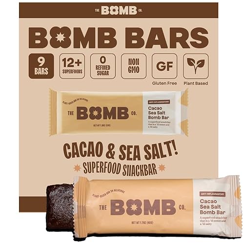 The Bomb Co. Blender Bomb Bar, Cacao Sea Salt, Superfood Snack Bar, Antioxidant Supplement, Almond Butter, Hemp Seeds, Chia Seeds, Flax Seeds, Vegan