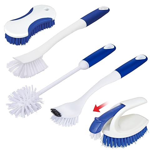 CELOX Kitchen Scrub Brush Set with Ergonomic Handle, Deep Cleaning Brushes, Include Dish Brush (Blue)