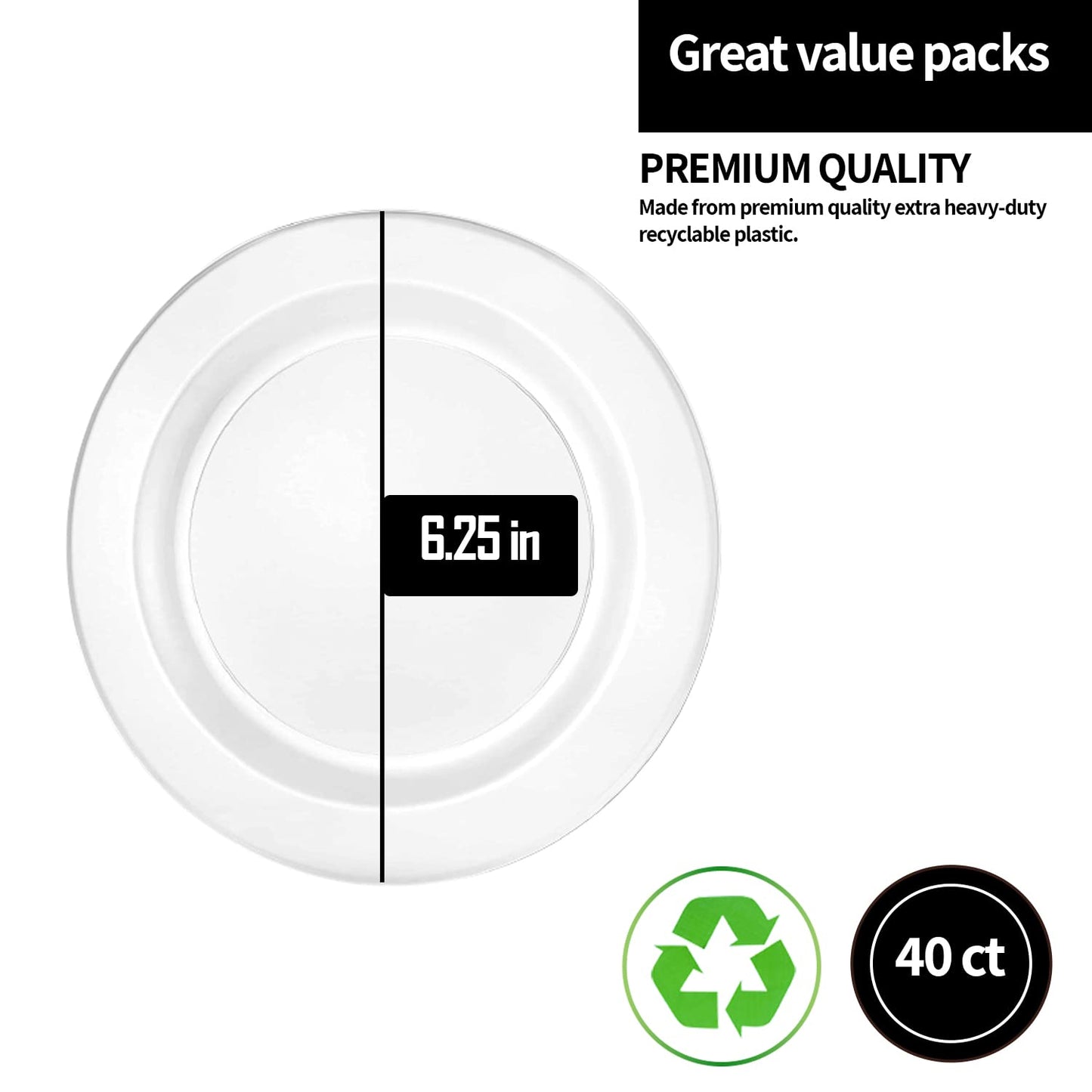 Lillian Tablesettings Premium Quality Heavyweight Plastic Plates China Like. Wedding and Party Dinnerware Plastic Plates 6.25 inc Clear-Value Pack 40