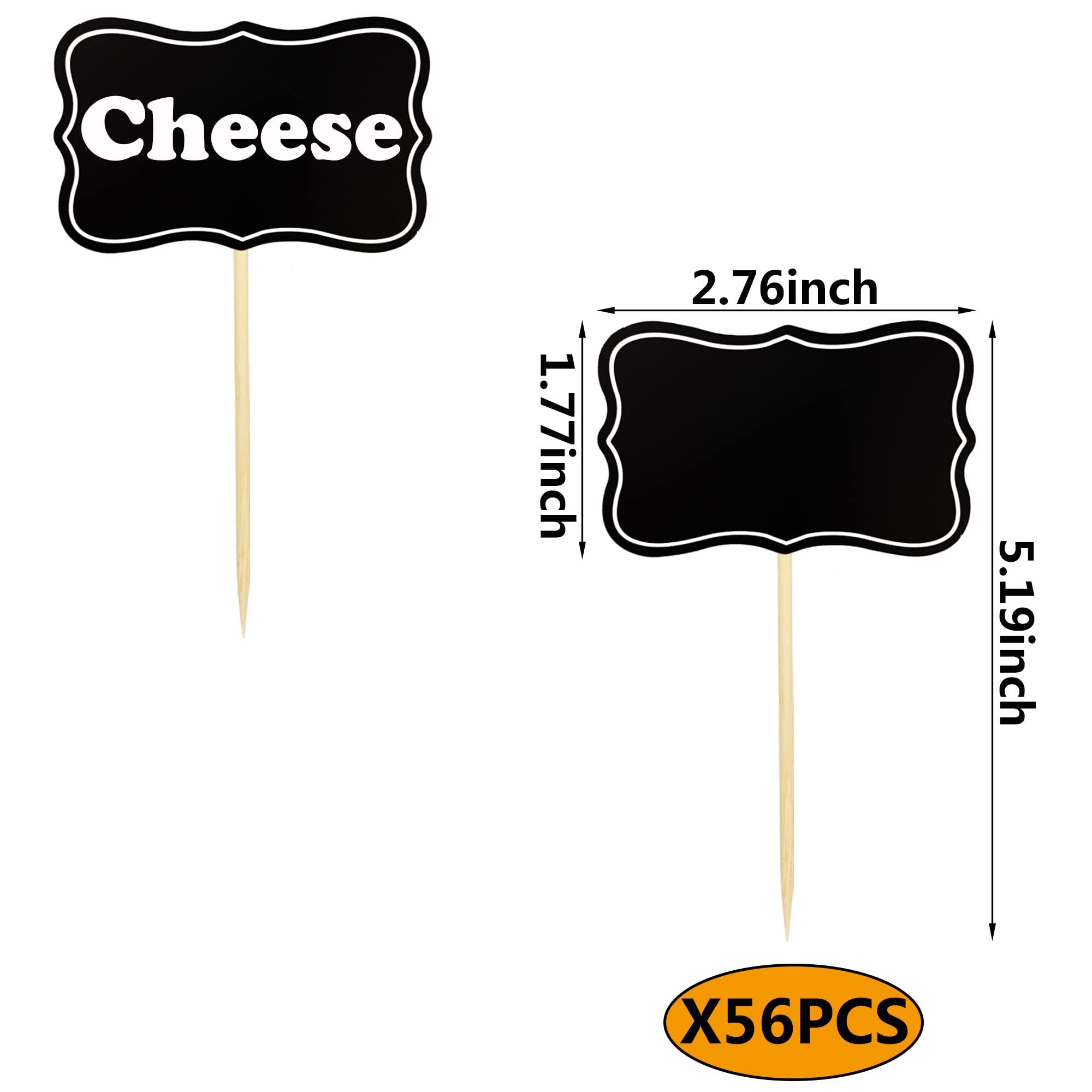 56 PCS Black Chalkboard Picks Chalkboard Sign Food Toppers Cheese Markers Cake Cupcake Topper for Birthday Party Wedding Gender Reveal Baby Shower