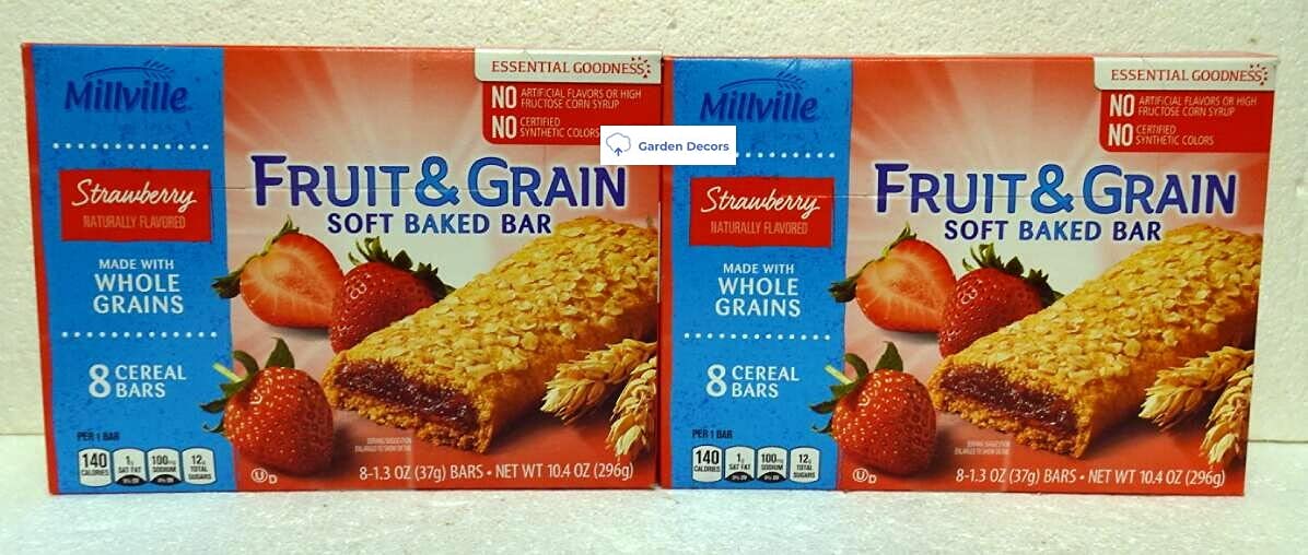 Millville Fruit & Grain Soft Baked Bar Strawberry Naturally Flavored 10.4oz 296g (Two Boxes)
