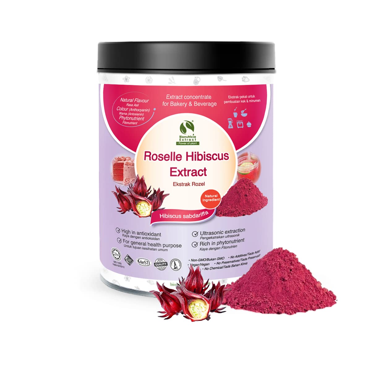 Bionutricia Roselle Hibiscus Extract Powder 7oz, High Antioxidant, Natural & Concentrate, Perfect for Tea & Beverage, Non-GMO, No Artificial Additives