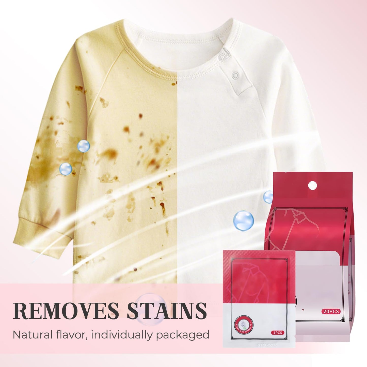 Stain Remover Wet Wipes, 2025 New Portable Clothing Stain Remover Wipes Individually Wrapped Cleaning Wipes for Clothes, Shoes And Bed Sheets Laundry