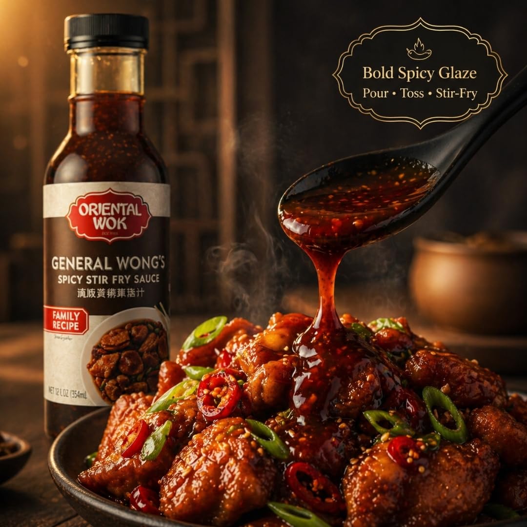 Oriental Wok Gourmet General Wong's Spicy Stir Fry Sauce, Umami-Infused Gourmet Sauce, Timeless Taste & Contemporary Convenience, 14 oz (1 Pack)