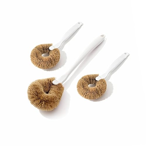 MI BRUSHAX 3-Piece Kitchen Brush Set - Plastic Handle Bottle Cleaners for Cups, Jars & Mugs (Wide Mouth) - Brown Bristle Scrubbers for Dish Washing